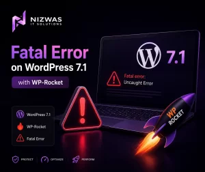 WP Rocket fatal error on WordPress 7.1 showing a WordPress website and Cloudflare compatibility issue