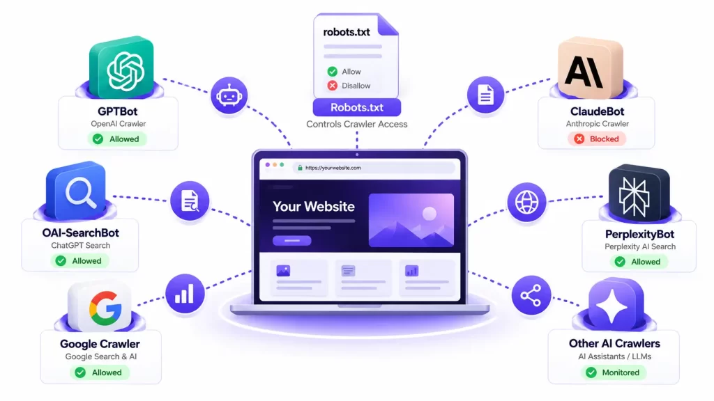 7 Critical Things You Can Check With an AI Crawler Checker in 2026 1 AI crawler checker showing website access for AI and search bots